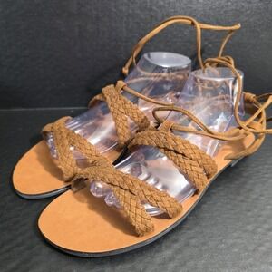 BRASH Brown Gladiator Style Flat Sandals Womens Size 11 Boho Braided Strappy
